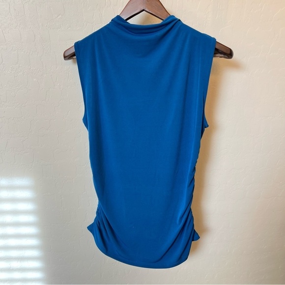 Calvin Klein blue sleeveless ruched top, stretchy, teal blue, size Large - Picture 3 of 12